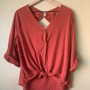 Burnt orange button up and tie in front xxl shirt